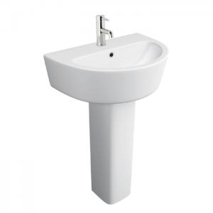 China Watermark Curved Full Pedestal Wash Basin Gloss White 36 Inch Pedestal Sink on sale