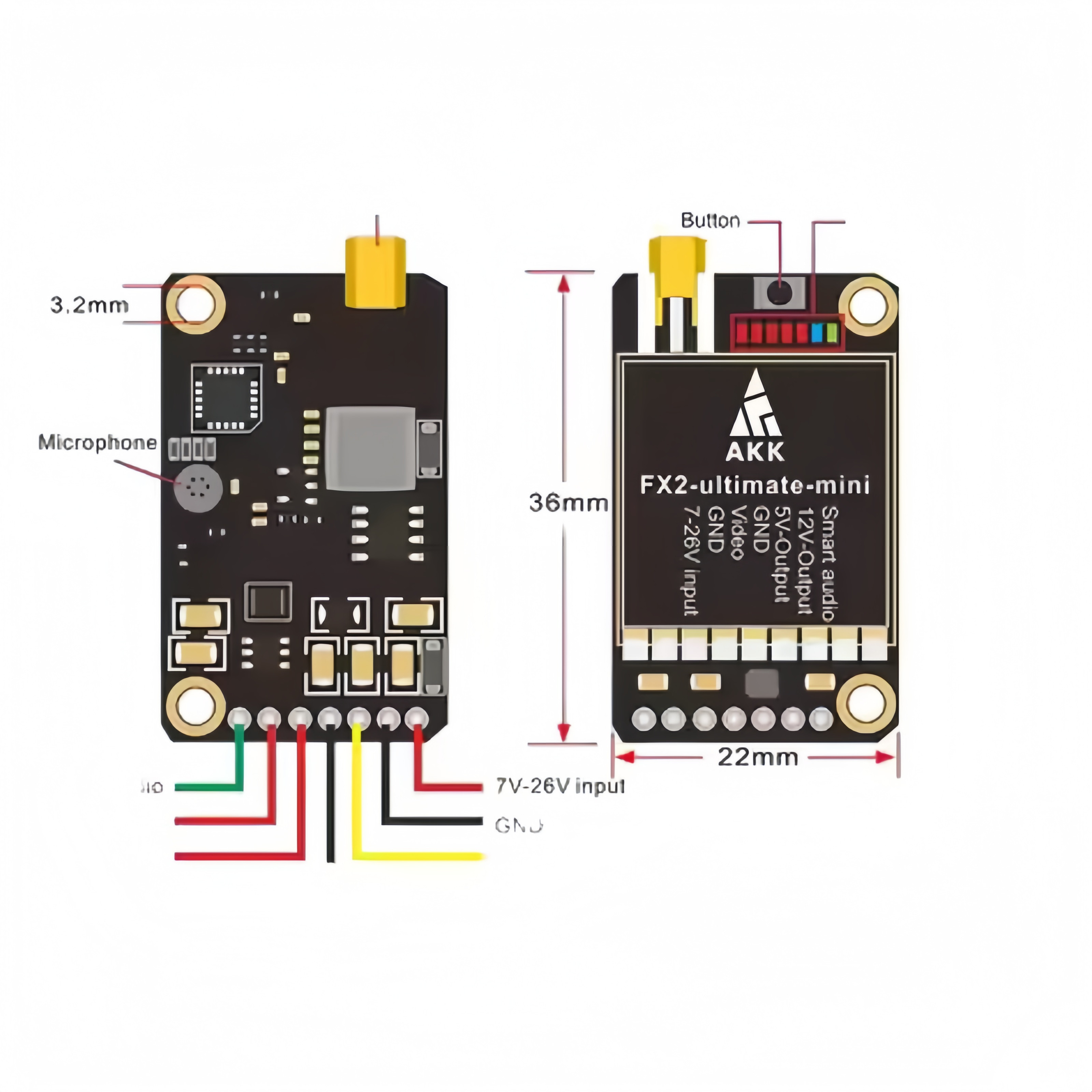 AKK 1.2W FX2 Ultimate Mini 5.8GHz 40CH 25mW/200mW/600mW/1200mW Switchable Smart Audio FPV VTX