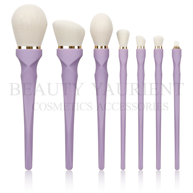 Purple PBT Synthetic Hair 7Piece Face Makeup Brush Set For Blending Highlighter