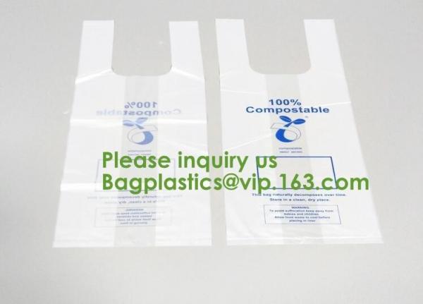 Quality 100% Biodegradable Compostable Plastic T-Shirt Vest Bag For Shopping,Home,Decoration,Wedding,Supermarket,Restaurant,Bake for sale
