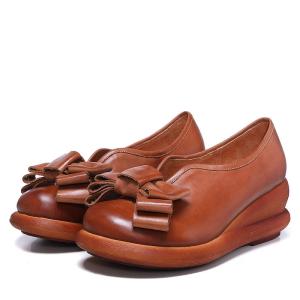 Wholesale S045Original retro handmade women's shoes spring new products 2020 leather wedge single shoes bow knot shoes from china suppliers