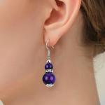 Handmade Crystal Stone Earrings Purple Tiger's Eye Gemstone Beaded Pendant