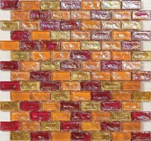 China Orange red water waving glass mosaic tile for kitchen backsplash on sale