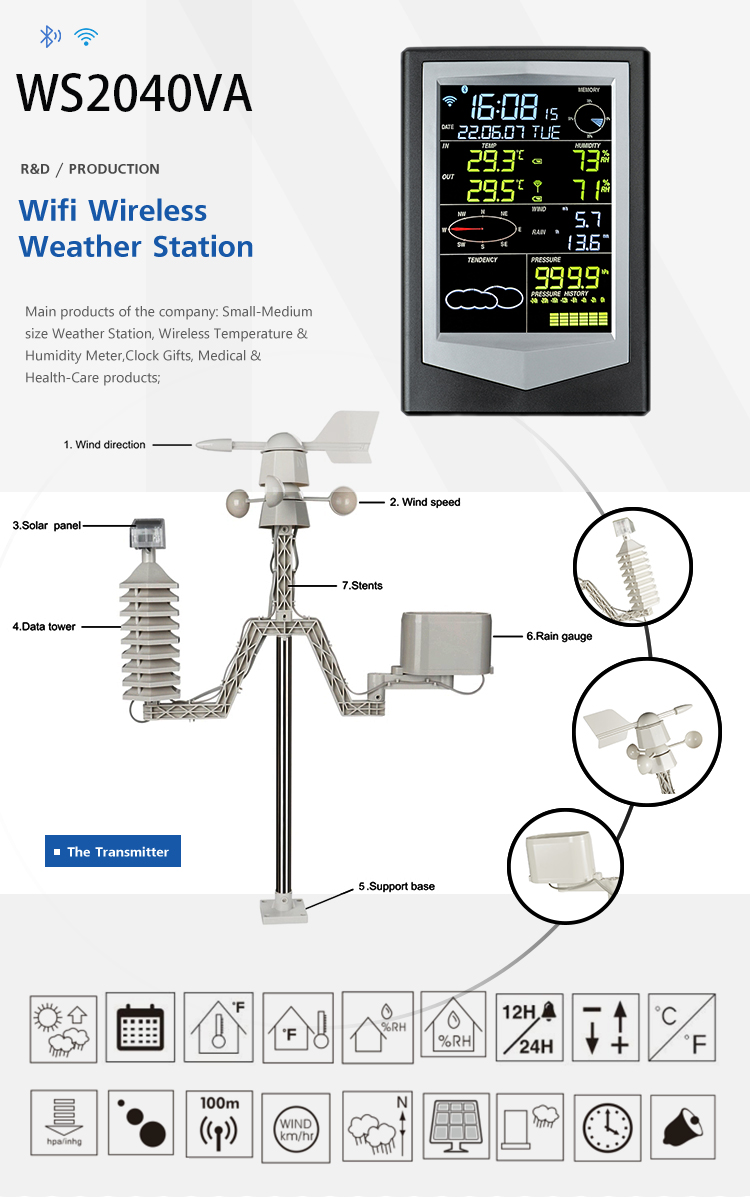 433 Mhz Wireless Sensor LCD Display Color Weather Forecast Station For Indoor And Outdoor