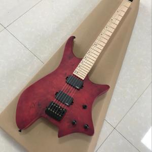 Wholesale GRAND Red burst color Headless Electric Guitar 2019 New arrival solid wood guitar,Black hardware Free shipping from china suppliers