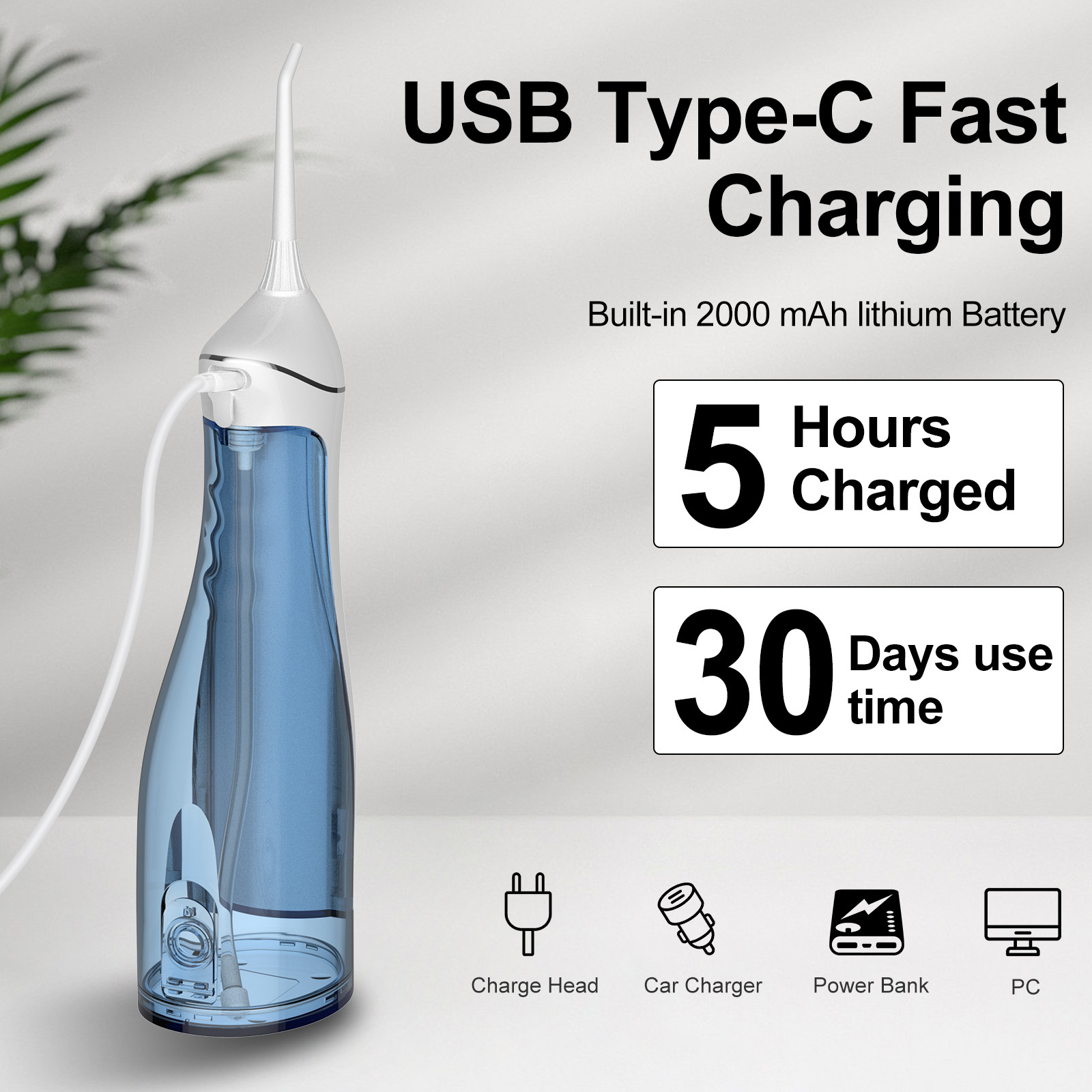 Portable Dental Water Jet Flosser Teeth Cleaning Water Flosser Cordless Rechargeable Water Dental Flosser Teeth Pick
