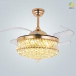 Modern Luxury Invisible Crystal Ceiling Fan Light 42 Inch 4 Fan Blades For
