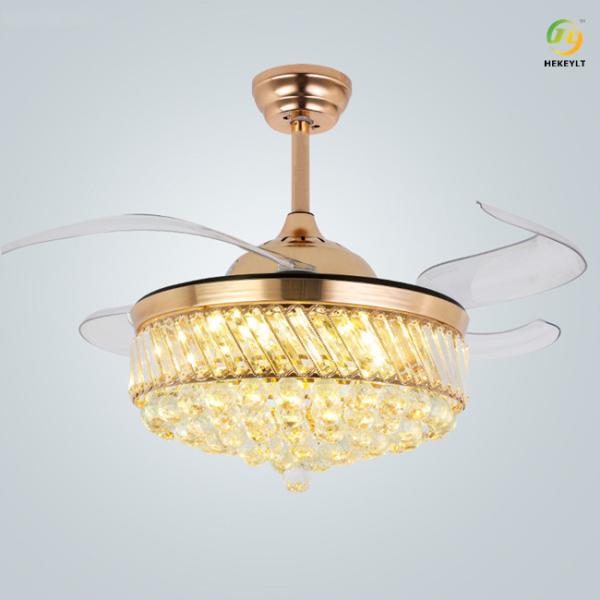 Modern Luxury Invisible Crystal Ceiling Fan Light 42 Inch 4 Fan Blades For