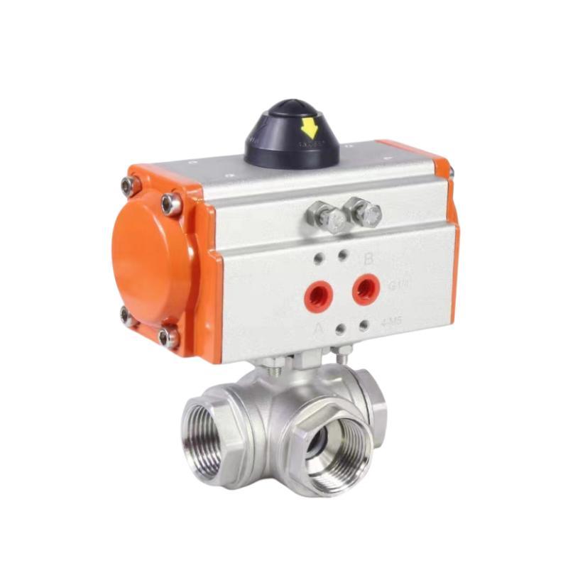 Three-Way Pneumatic Ball Valve CF8m Class 150 NPT Thread