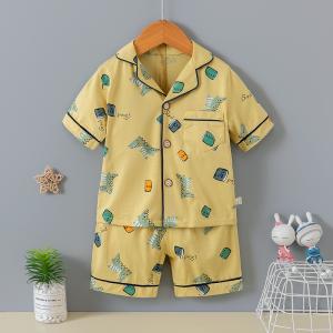 Wholesale Green Dinosaur Button Up Short Pajama Set Breathable Cardigan Soft Touch Pyjamas from china suppliers