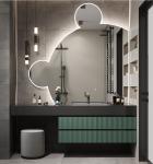 Melamine Contemporary Bathroom Cabinets Green Door With Round Mirror