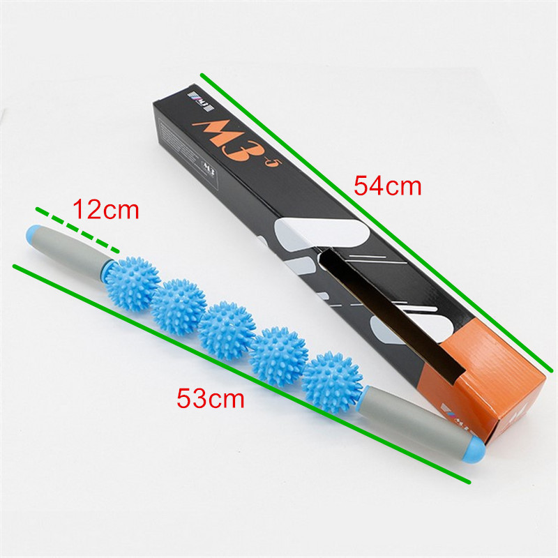 Light Blue 54cm Slipfree Massage Roller Ball Stick 3 Ball Eco Friendly PP Material