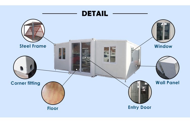 Luxury 2 Bedroom Prefab Container Homes 20 Foot Rock Wool Roof