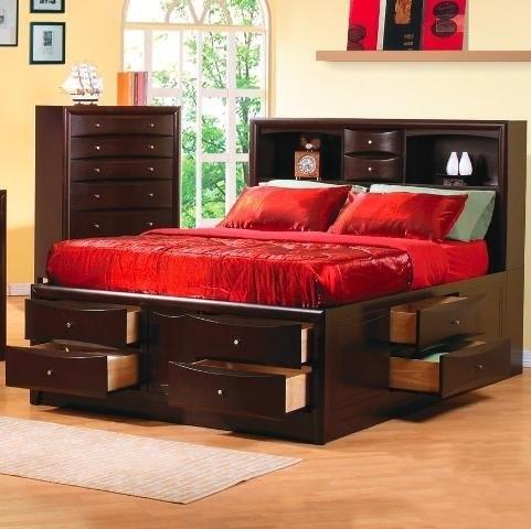 Phoenix Contemporary Bedroom Furniture Queen Bookcase Bed With Underbed Storage