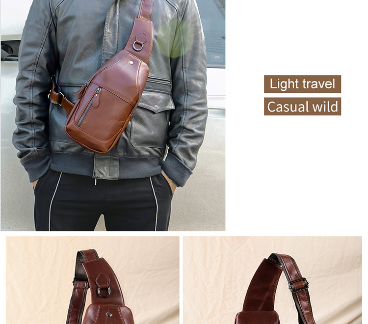 Comfortable and Durable Cowhide Leather Men's Cross Body Chest Bag for All Seasons