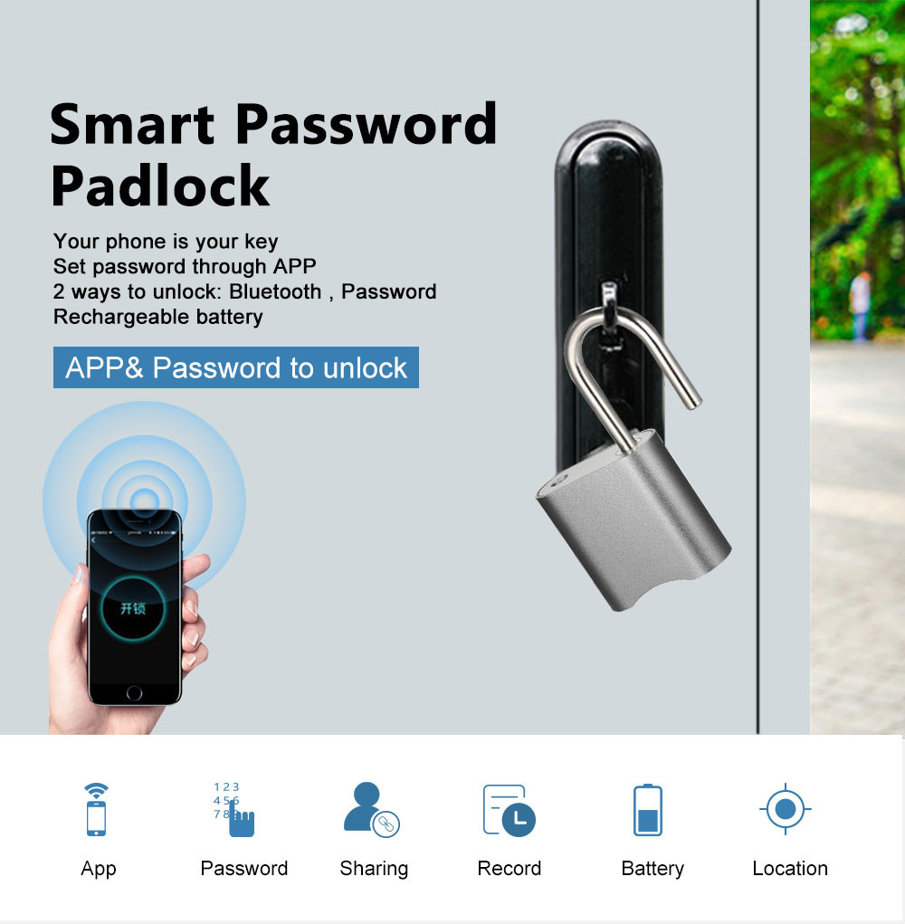 Smart Security Code Door Lock / Digital Password Button Bluetooth Control Multifunction Padlock