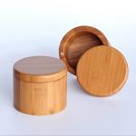 Round Bamboo Salt Box WithLaser Engraving Logo Magnetic Lid Spice Container Good