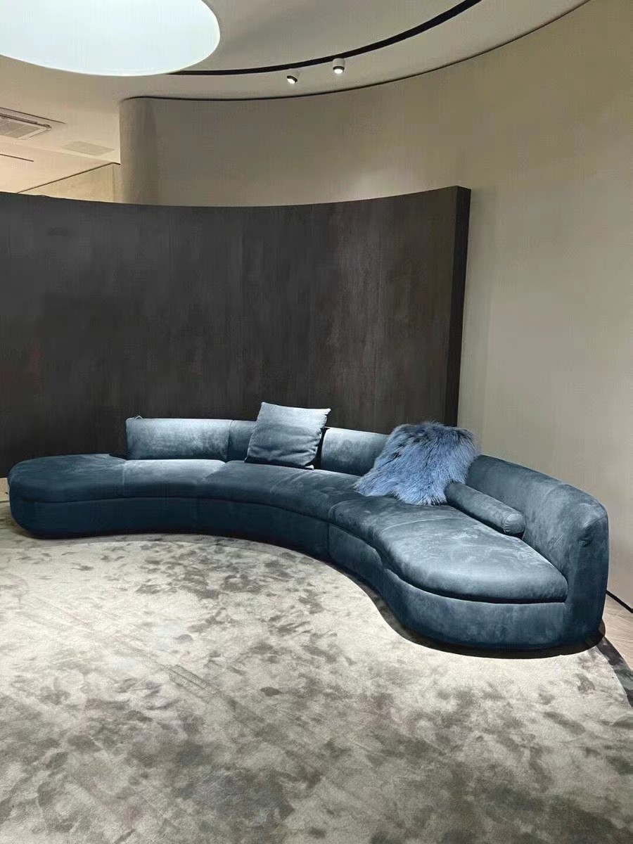 Blue Curved Sectional Sofa Fabric U Shape Lobby Reception Set Furniture