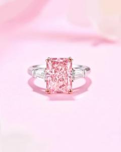 Wholesale 18k White Gold Synthetic Diamond Ring Large Size 4.31ct Fancy Pink Radiant Cut Diamond from china suppliers