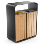 Contemporary Outdoor Wooden Garbage Bin 2 Compartments Recycling Bin Public
