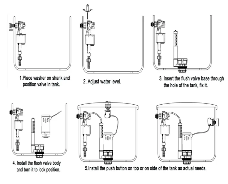 Plastic Threaded Tank Fittings For Dual Flush Cistern Bottom Entry Toilet Fill Valve