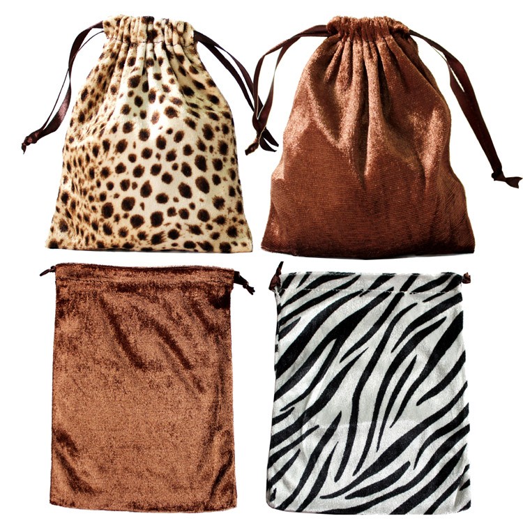 Factory price small reusable velvet drawstring bag jewelry suede pocket gift pouch leopard bag with customize logo and size