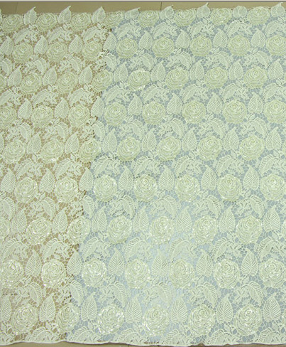 Chemical lace with Red/Pink /Orange Color + Embroidery Sequin Lace Fabric
