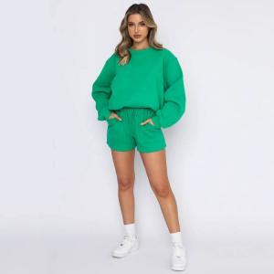 China OEM Green Cotton Sports Wear Elastic Waist Drawstring Women Running Shorts on sale