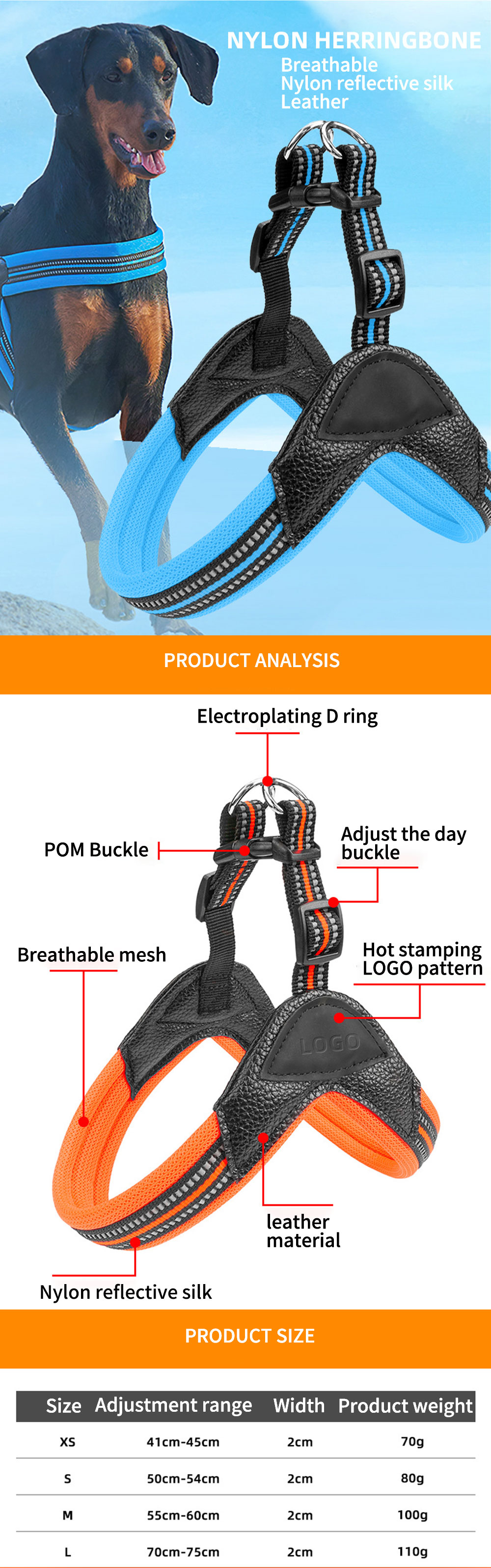 Black Blue PU Dog Harness Leash Padded Puppy Harness And Leash Set