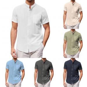 Wholesale Slim Fit Men Cotton T Shirts Standing Collar Cotton Linen Shirt from china suppliers