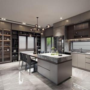 Wholesale Custom Kitchen Cabinets Waterproof Solid Wood Cabinet Set with Quartz Stone Countertop from china suppliers
