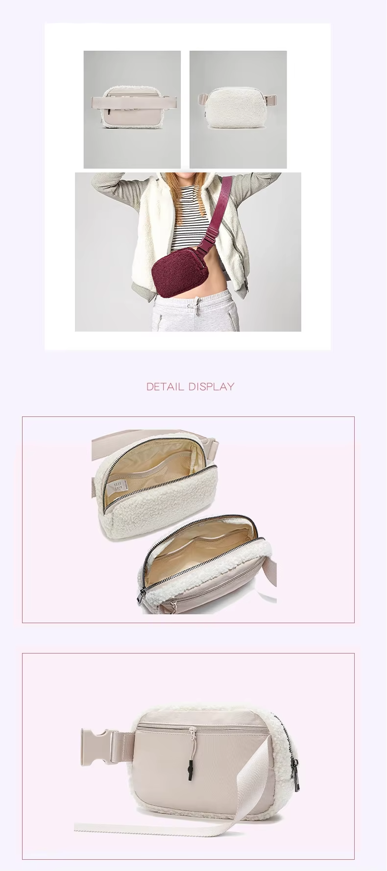 Luxury Plush Crossbody Fanny Pack Purses Fashionable Hand Bag Letter Pattern Type