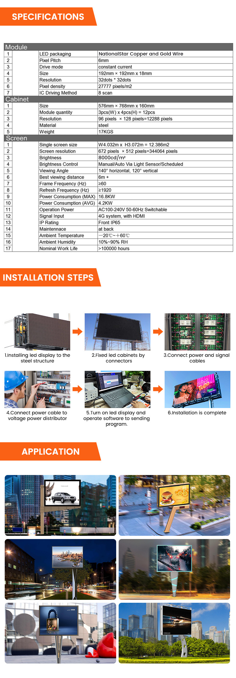Custom High end design p6 8000nits IP65 waterproof led screen billboard outdoor advertising