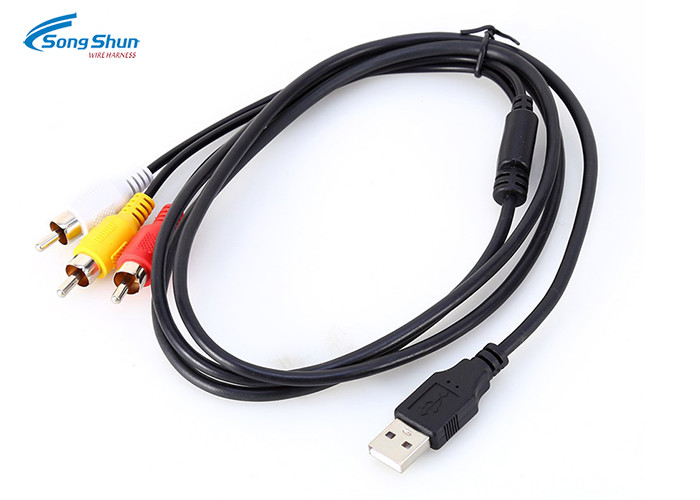 USB 2.0-3 RCA Male Plug Audio Extension Cord , AV Adapter Audio Lead Cable