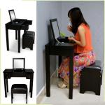Black Solid Wood Material Large Capacity Wooden Mirror Table For Bedroom