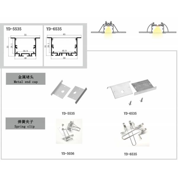 Silver Aluminum Recessed Linear Profile Light Strips Channel U Shape 65*35mm