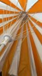 8.5 ft Fiberglass Rib Beach Umbrella Stainless Steel Pole White Strip Pagoda