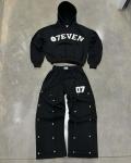 OEM Custom Tracksuits Screen Printing Zipper Hoodie Straight Baggy Stacked