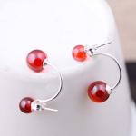 925 Sterling Silver Double Garnet Hoop Earrings (XH0488)