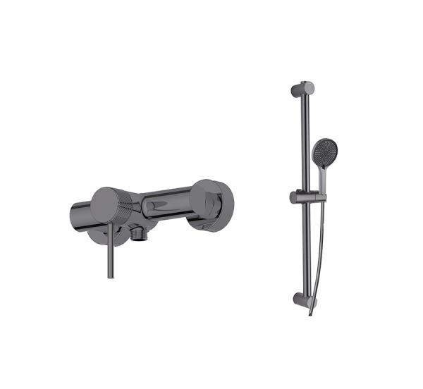 Single Lever Shower Mixer Bath Shower Faucets Slide Rail Bar Hose Set Gun Metal
