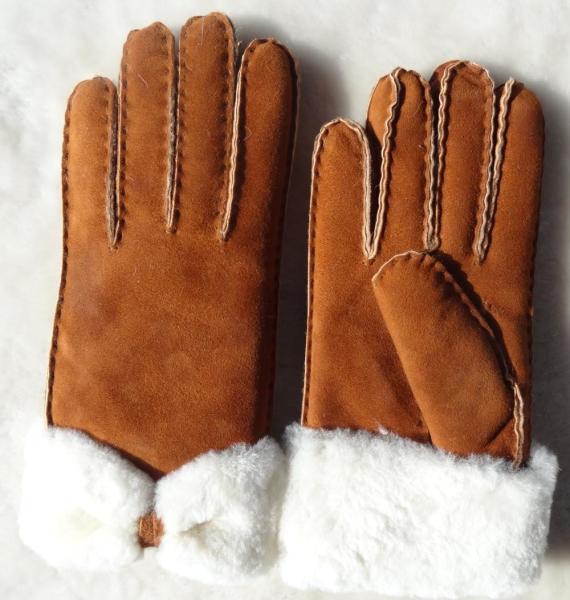 Fashion Double Face Shearing Sheepskin Leather Winter Gloves with Bowknot for