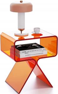 China Clear Orange Acrylic Bedside Table Perspex Bedside Table Display Living Room Coffee Table on sale