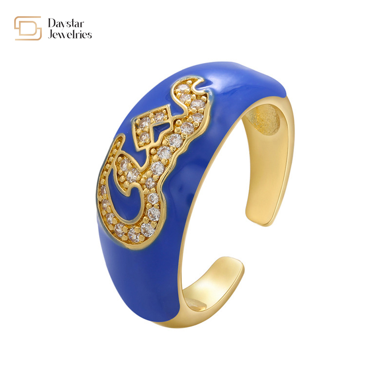 Custom Diamond Chunky Letter Rings Zircon Name Colorful Enamel Rings