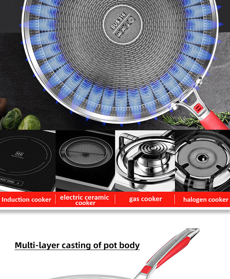 Wholesale Honeycomb Non Stick Fry Pan Cooking Pot 18/10 Stainless Steel Wok Pan With Glass Cover