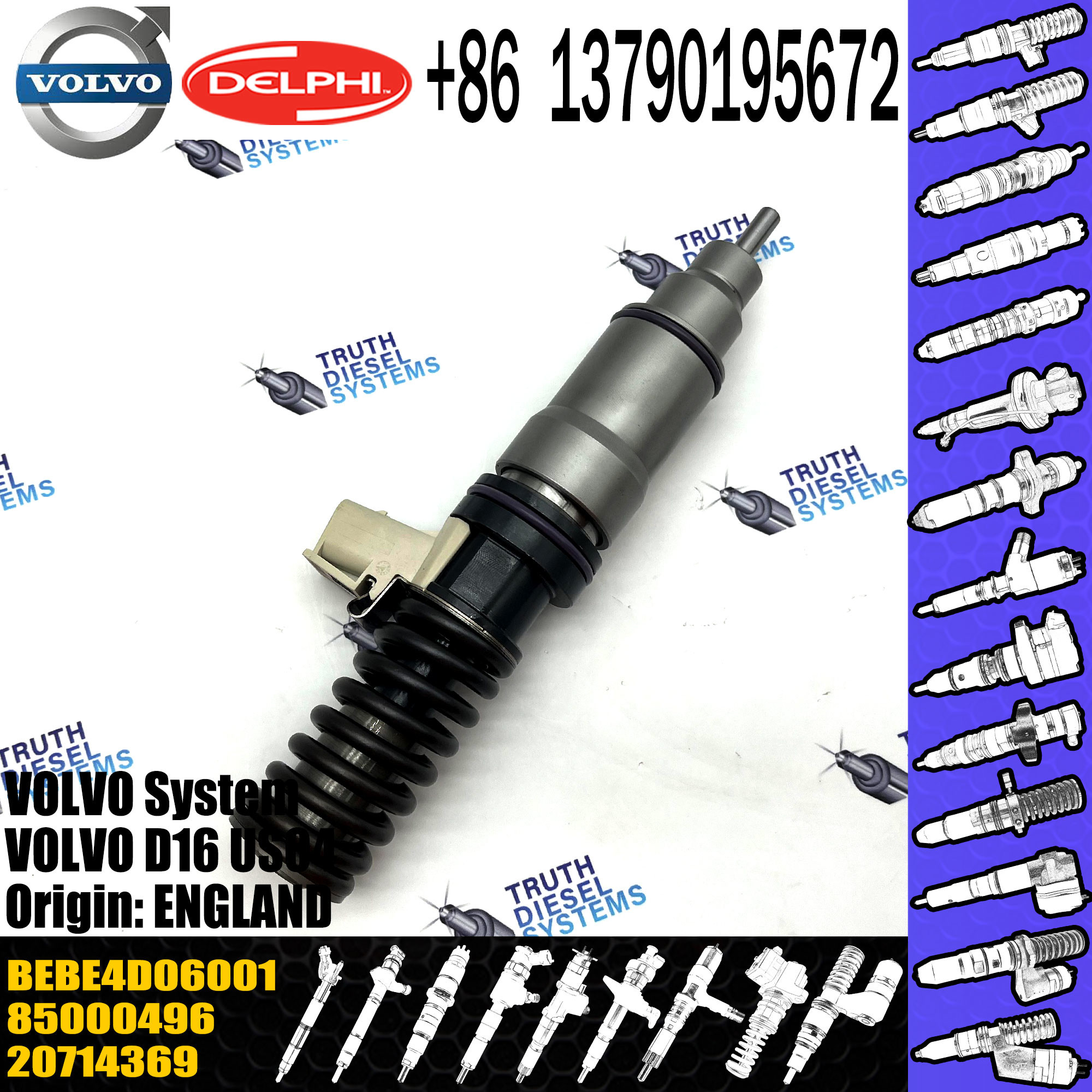 original Diesel Fuel Injector 20714369 BEBE4D06001 BEBE5D32001 85000496 E3.18 for VOL D16 US04 / 3144