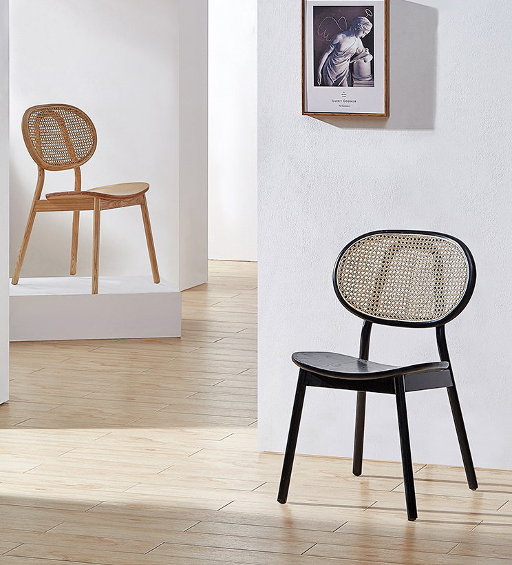 Modern Style Ash and Rattan Material Rattan Dining Chair for Dining Room
