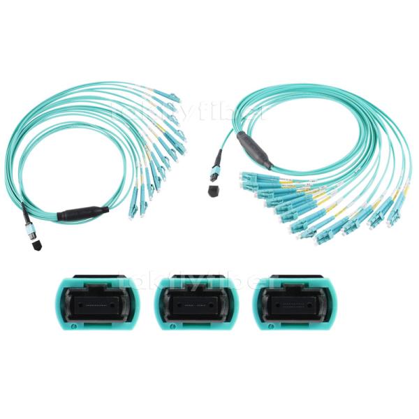 8/12/24 Cores MPO/MTP Female to LC Fiber Optic Fanout Cable , OM3 50/125 For