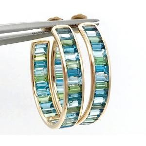 Wholesale Jewelry Main Material Silver Baguette Blue and Green Topaz Stud Hoops for Classic Style from china suppliers