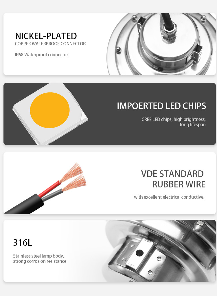 RGB Underwater Led Spotlights , 24W 24V Led Spot Lighting SS316L Adjust Angle Pool Light