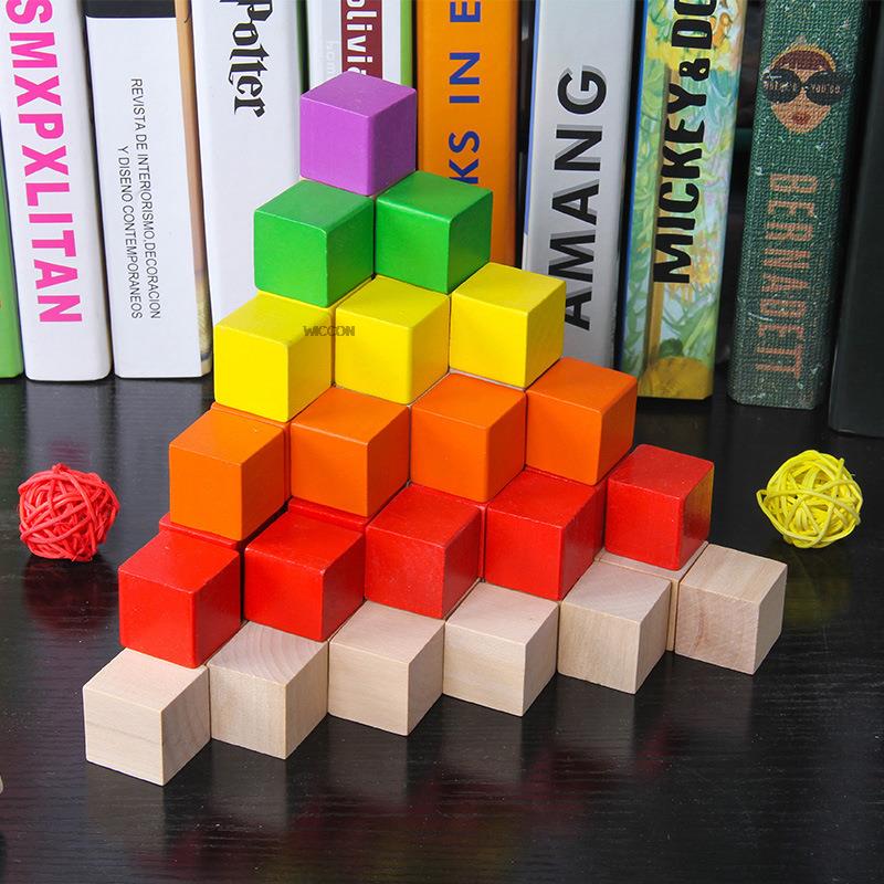 Colorful Wooden Cubes Building Blocks Toy Baby Color and Geometric Shape Wood Educational Toys for Chil